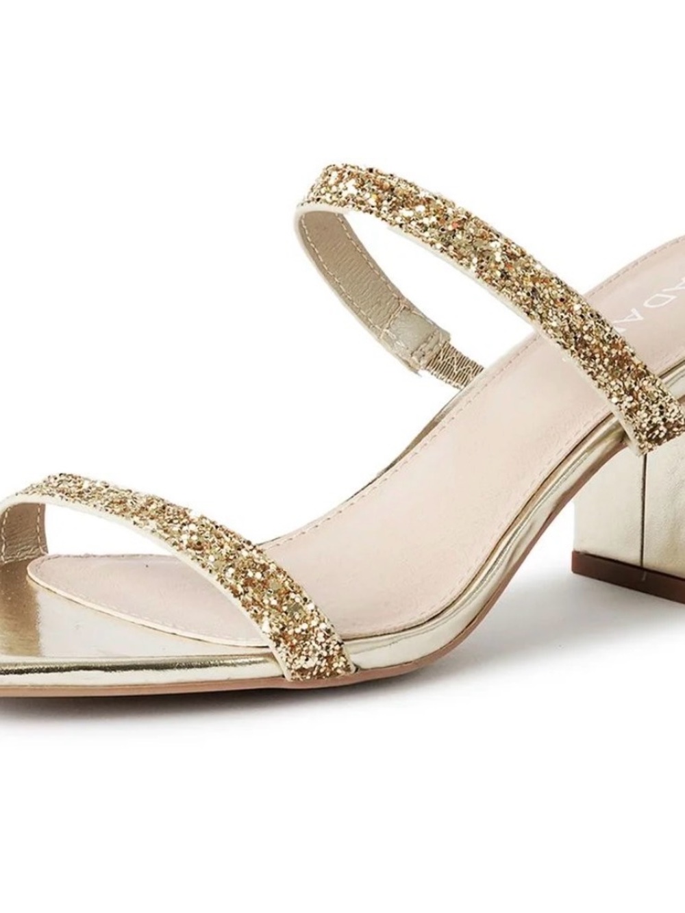 Gold Glitter Strappy Block Heel Sandals